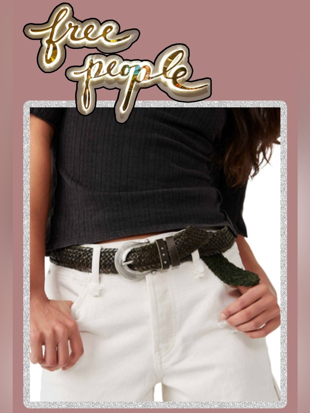 NWT Free People Brix Leather Belt Black with Silver Buckle Small/Medium